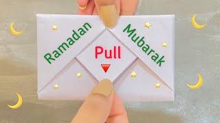 White paper Ramadan Mubarak Card  No glue No scissors and No tape envelope card for Ramadan