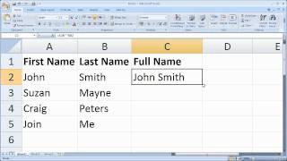 Excel join two text fields first name and last name