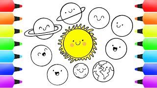 How to Draw CUTE Planets  AWESOME Solar System Drawing Tutorial for Kids Earth Sun Mars & More