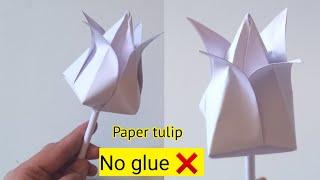 How to make paper tulipEasy origami tulipDIY tulip flowerNo glue paper craft