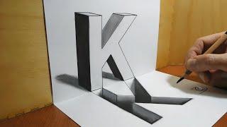 3D Trick Art on Paper Letter K and its Hole