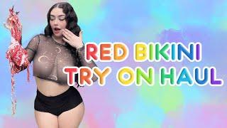 Red Bikini Set Try on Haul 4k