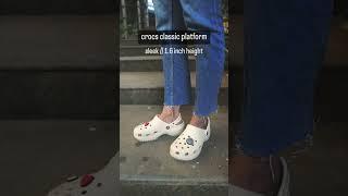 difference between crocs classic platform & classic crush clogs  on feet  height comparison