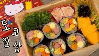 소꿉놀이 도시락?  김밥 부침개 계란볼 물회 손님초대 홈파티 요리   일본일상 브이로그