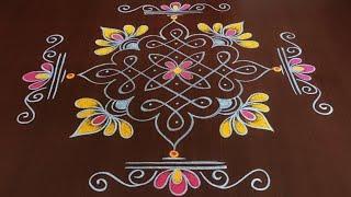 Beautiful rangoli with side borders  Lotus muggulu  Traditional rangoli  Friday kolam 7*1 dots