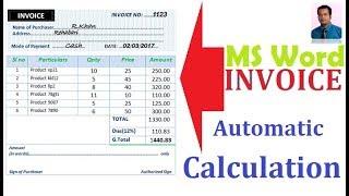 Automatic calculation word INVOICE  using SUM and PRODUCT function