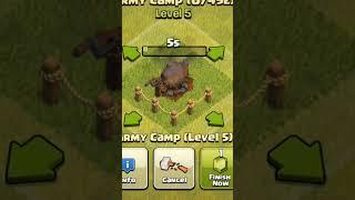 Army camp from level 1 to max level #shorts #clashofclans #gamingayon