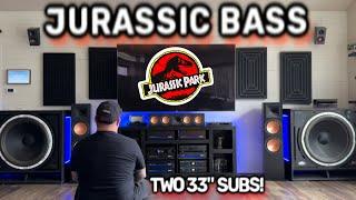 Jurassic T-Rex BASS  Crazy Home Theater System With 2 33 Subs Stomping the House Down