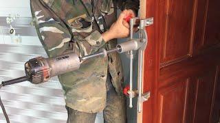 Close-up How to Install Room Door Lock with Slide Drilling Jig Machine Extreme Simple At New Level