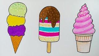 Cara menggambar es krim  Menggambar es krim warna warni