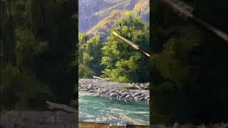 Painting Mountains and a Sparkling Stream #art #mountainart #paintingwater