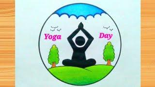 World Yoga Day Drawing  International Yoga Day Poster Drawing Easy Step by Step  Yoga Day Drawing