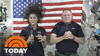 NASA astronauts waiting to return home speak from space station