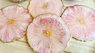 Peachy Pink & Beige Geode Resin Coasters