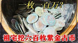 祖宅里挖六百枚紫金古币，专家估价一枚一百万，鉴定后发大财啦！【小闫打铁镯】