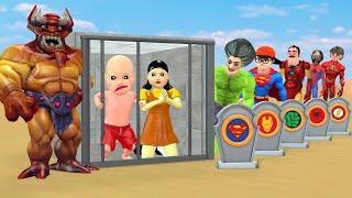 Scary Teacher 3D vs Squid Game Become Superhero Fight Zombie save Baby 5 Time Challenge Nick Loser