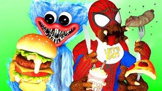 MUKBANG HUGGY WUGGY vs SQUID GAME  vs SPIDER MAN Food Challenge Animation Project Playtime