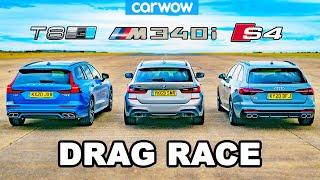 BMW M340i v Audi S4 v Volvo V60 T8 - DRAG RACE