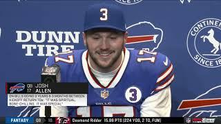 Josh Allen gets emotional talking about Nyheim Hines kickoff return TD for Damar Hamlin