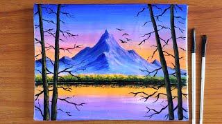 Mountain View Landscape Painting in Acrylics  Canvas Painting for beginners