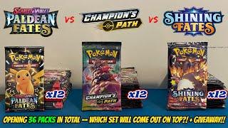 PALDEAN FATES vs CHAMPIONS PATH vs SHINING FATES Pokemon Card Opening Battle + GIVEAWAY