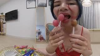 VR 360 - Ghost girl eating candy on Halloween night 