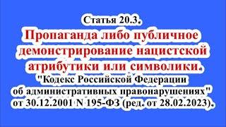 Статья 20.3. КоАП РФ. Пропаганда либо публичное демонстрирование нацистской атрибутики или символики