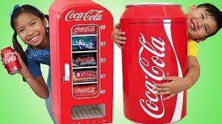 Wendy & Liam Pretend Play w Giant Coca Cola Vending Machine & Kid Refrigerator Toy