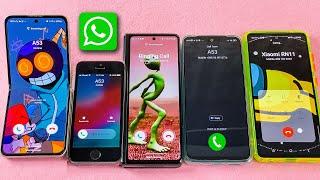 Z Flip + iPhone + Z Fold + Xaomi Redmi Incomig Call + WhatsApp Group Samsung A53 Outgoing Call