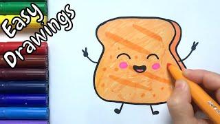 How to Draw Bread Slice - Simple Drawings - Kawaii
