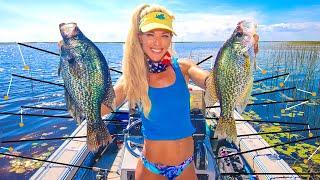 GIANT CRAPPIE Fishing with 15+ Fishing Rods HOW TO Catch Crappie Lake Okeechobee FL
