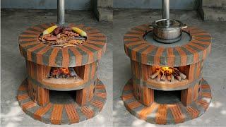 How to make a 2 in 1 wood stove from beautiful red bricks