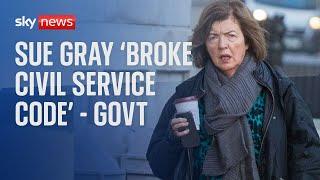 Sue Gray broke civil service code says government