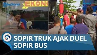 GEGARA NGEBLONG SAAT MACET Sopir Bus Ditantang Duel Sopir Truk di Perbatasan Gresik-Lamongan