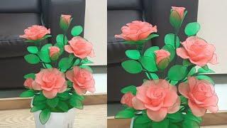 How to make nylon stocking flowers RoseTutorial bunga stoking Mawar