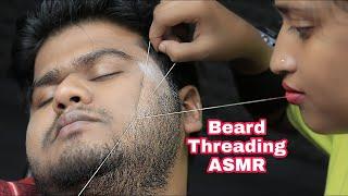 ASMR Beard Threading By Female Barber Pakhi  Beard Threading And Eye Brows Threading