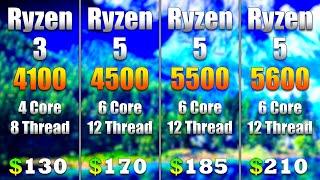 Ryzen 3 4100 vs Ryzen 5 4500 vs Ryzen 5 5500 vs Ryzen 5 5600  PC Gaming Tested