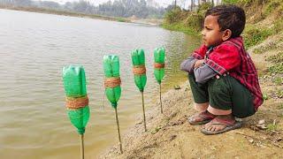 Best Fishing Video 2022   Traditional Boy Catching Big fish With Plastic Bottle Fish Hook By River