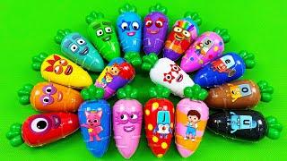 Rainbow Slime Pick Up Numberblocks Alphablocks with Slime Big Carrot Colorful Mix ASMR Videos