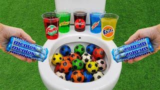 Football VS Popular Sodas  Fanta Coca Cola Mtn Dew Schweppes Fruko and Mentos in the toilet