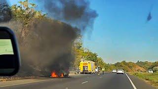 Car on fire behind the Durban Westville campus in South Africa