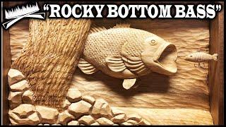 LARGEMOUTH BASS WOODCARVING - ROCKY BOTTOM BASS - Relief Wood Carving Fish