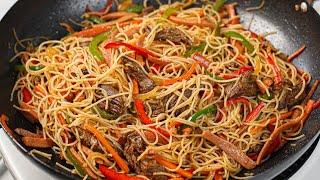 A quick and delicious meal rice sticks stir-fry