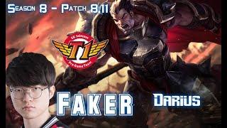 SKT T1 Faker DARIUS vs IRELIA Top - Patch 8.11 KR Ranked