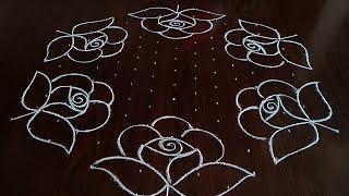 Creative Sankranti chukalla muggulu rose flowers rangoli 15×8 dots..