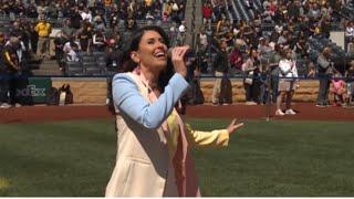 Mary Ours sings the National Anthem at the Pittsburgh Pirates game on Easter Sunday @CBSPittsburgh