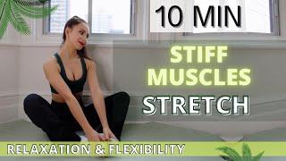 10 MIN STRETCHING EXERCISES FOR STIFF MUSCLES AT HOME  Relaxation & Flexibility   No Equipment