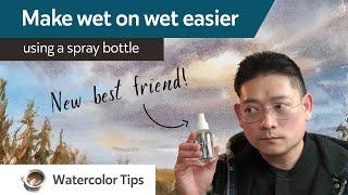 Make wet on wet watercolor easier - using a spray bottle
