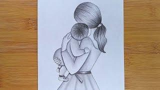 How to Draw Mother with Baby - Mothers Day Drawing