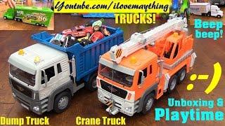 Toy Review Toy Cars and Trucks Disney Cars Driven Dump Truck and Crane Truck Unboxing & Playtime